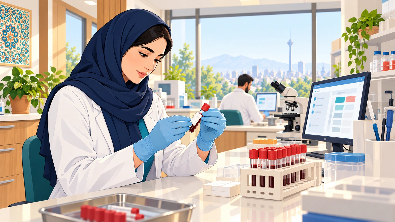 دست دستکش‌پوش در حال کار با پیپت در آزمایشگاه