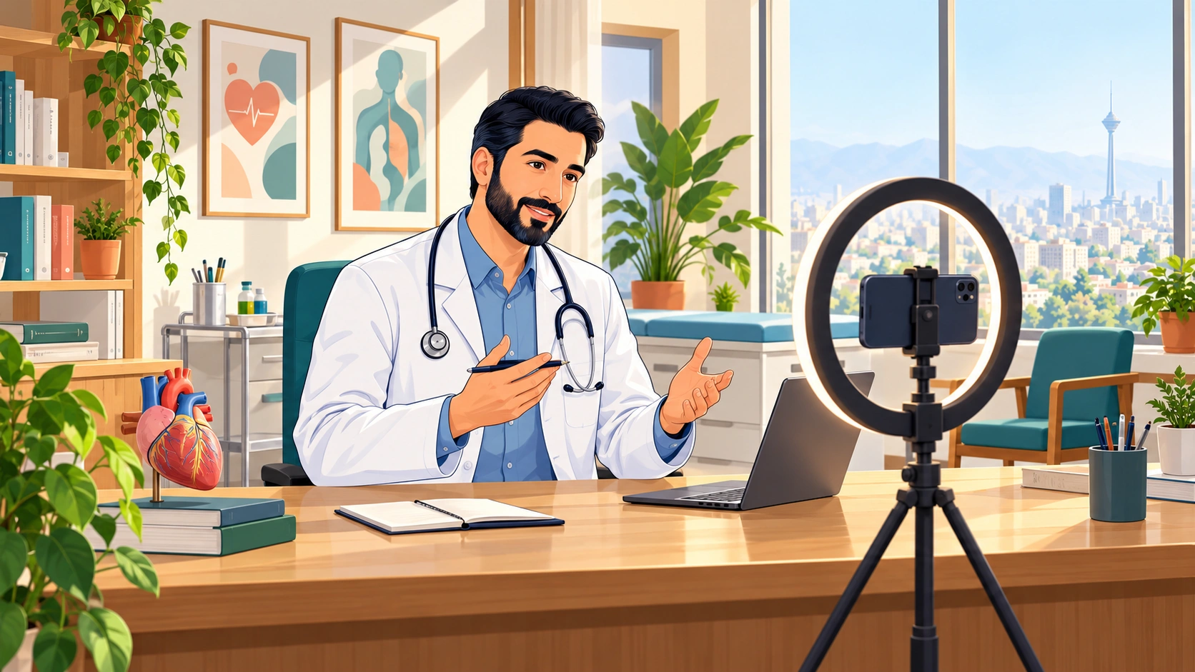 پزشک در حال ضبط ویدیوی آموزشی