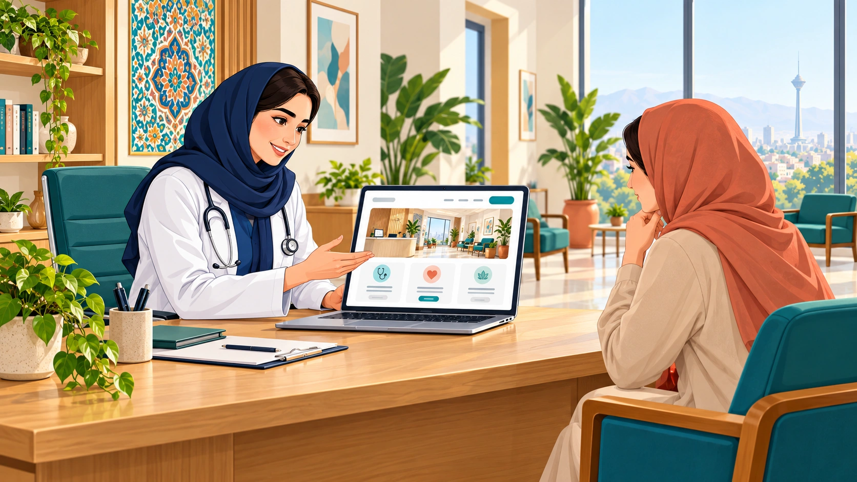 سایت یک کلینیک روی لپ‌تاپ