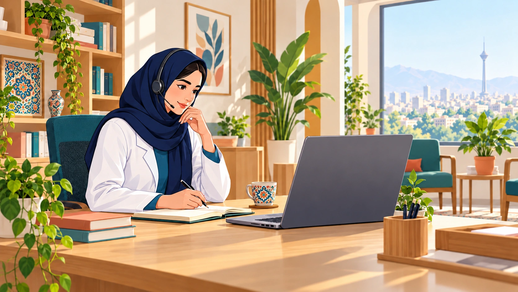 گوشی پزشکی روی میز روشن